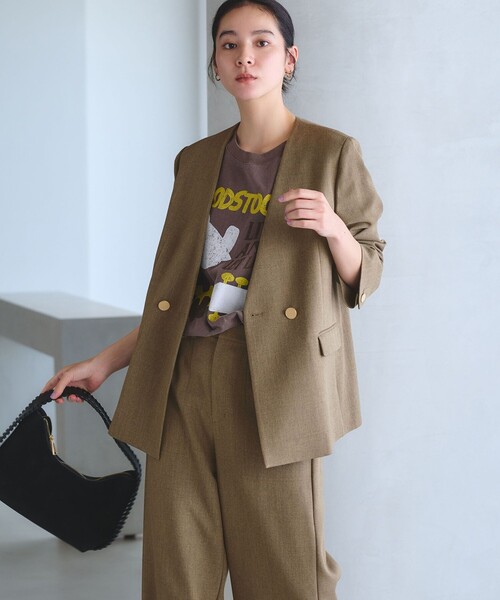 BEAUTY&YOUTH UNITED ARROWS（ビューティーアンドユースユナイテッドアローズ）の「【WEB限定 Wardrobe DAILY MINIMAL】メランジ ダブルノーカラージャケット ウォッシャブル（ノーカラージャケット・レディース・モカ/ダークグレー・S/L/M）」の12枚目の写真