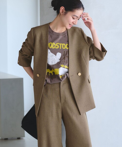 BEAUTY&YOUTH UNITED ARROWS（ビューティーアンドユースユナイテッドアローズ）の「【WEB限定 Wardrobe DAILY MINIMAL】メランジ ダブルノーカラージャケット ウォッシャブル（ノーカラージャケット・レディース・モカ/ダークグレー・S/L/M）」の13枚目の写真