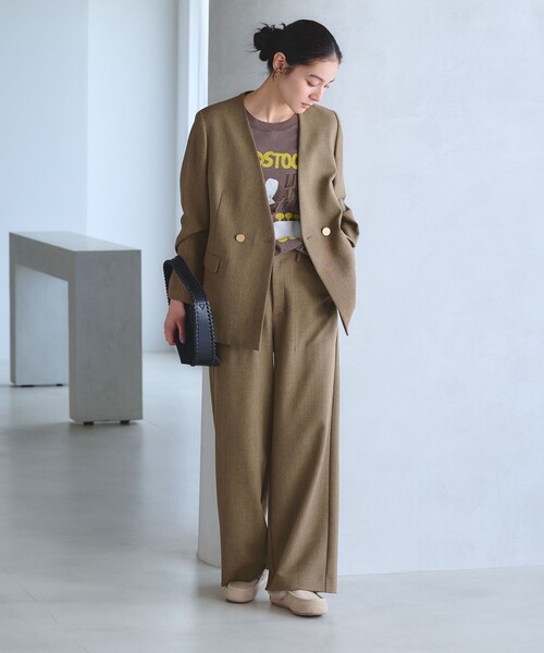 BEAUTY&YOUTH UNITED ARROWS（ビューティーアンドユースユナイテッドアローズ）の「【WEB限定 Wardrobe DAILY MINIMAL】メランジ ダブルノーカラージャケット ウォッシャブル（ノーカラージャケット・レディース・モカ/ダークグレー・S/L/M）」の14枚目の写真