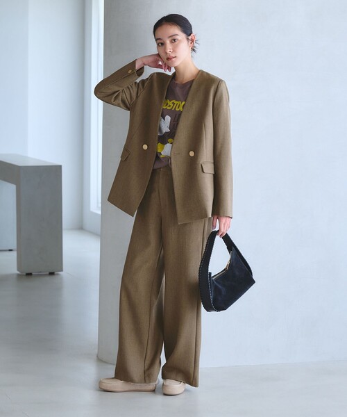 BEAUTY&YOUTH UNITED ARROWS（ビューティーアンドユースユナイテッドアローズ）の「【WEB限定 Wardrobe DAILY MINIMAL】メランジ ダブルノーカラージャケット ウォッシャブル（ノーカラージャケット・レディース・モカ/ダークグレー・S/L/M）」の15枚目の写真