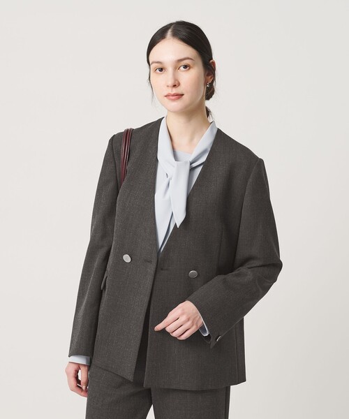 BEAUTY&YOUTH UNITED ARROWS（ビューティーアンドユースユナイテッドアローズ）の「【WEB限定 Wardrobe DAILY MINIMAL】メランジ ダブルノーカラージャケット ウォッシャブル（ノーカラージャケット・レディース・モカ/ダークグレー・S/L/M）」の18枚目の写真