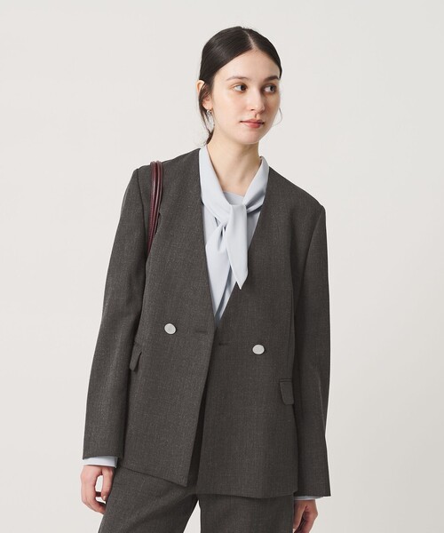 BEAUTY&YOUTH UNITED ARROWS（ビューティーアンドユースユナイテッドアローズ）の「【WEB限定 Wardrobe DAILY MINIMAL】メランジ ダブルノーカラージャケット ウォッシャブル（ノーカラージャケット・レディース・モカ/ダークグレー・S/L/M）」の19枚目の写真
