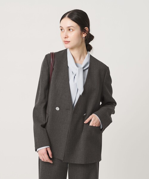 BEAUTY&YOUTH UNITED ARROWS（ビューティーアンドユースユナイテッドアローズ）の「【WEB限定 Wardrobe DAILY MINIMAL】メランジ ダブルノーカラージャケット ウォッシャブル（ノーカラージャケット・レディース・モカ/ダークグレー・S/L/M）」の20枚目の写真