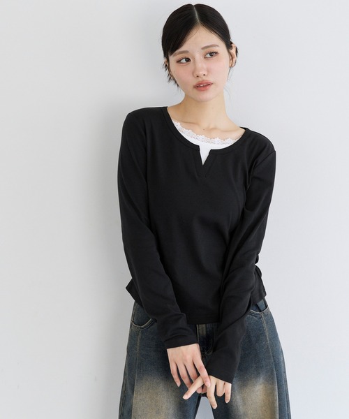 coca（coca）（コカ）の「ユース　レイヤードトップス（Tシャツ/カットソー・レディース・ブラック/グレー・S/L/M）」の5枚目の写真