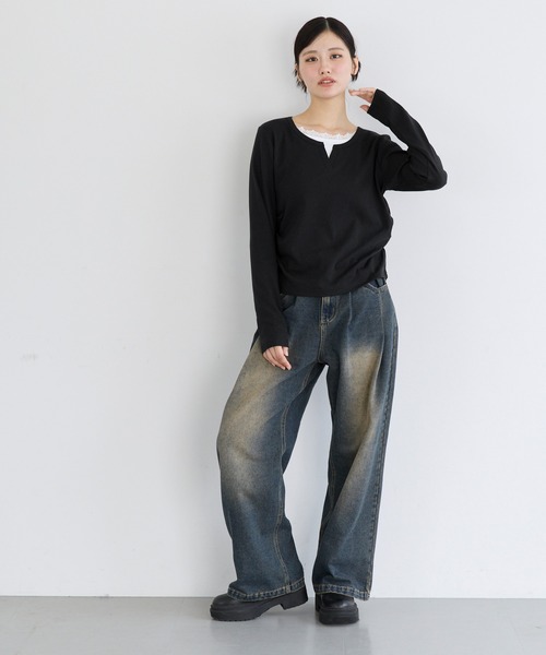 coca（coca）（コカ）の「ユース　レイヤードトップス（Tシャツ/カットソー・レディース・ブラック/グレー・S/L/M）」の7枚目の写真