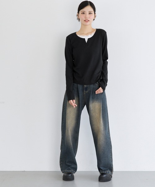 coca（coca）（コカ）の「ユース　レイヤードトップス（Tシャツ/カットソー・レディース・ブラック/グレー・S/L/M）」の9枚目の写真