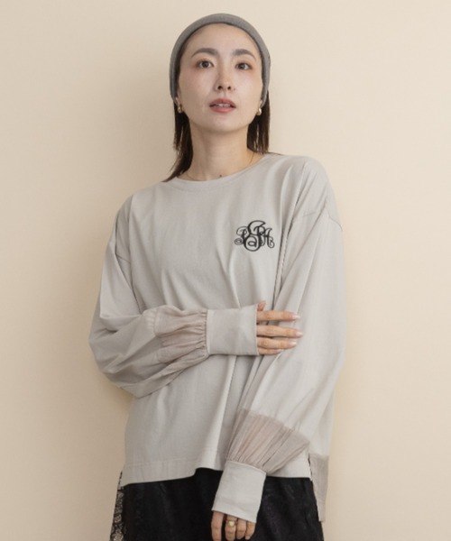 lodie(ロディ)の「胸ロゴモチーフ 異素材コンビ ロンT(Tシャツ/カットソー・レディース・ブラウン/ベージュ/チャコールグレー/ブラック・FREE)」の4枚目の写真