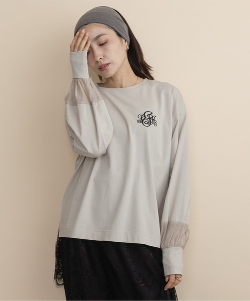 lodie(ロディ)の「胸ロゴモチーフ 異素材コンビ ロンT(Tシャツ/カットソー・レディース・ブラウン/ベージュ/チャコールグレー/ブラック・FREE)」の19枚目の写真