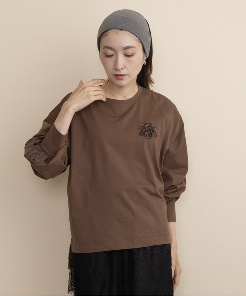 lodie(ロディ)の「胸ロゴモチーフ 異素材コンビ ロンT(Tシャツ/カットソー・レディース・ブラウン/ベージュ/チャコールグレー/ブラック・FREE)」の8枚目の写真