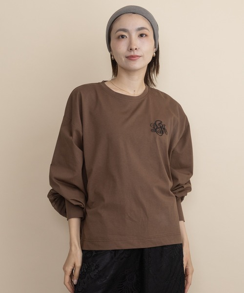 lodie(ロディ)の「胸ロゴモチーフ 異素材コンビ ロンT(Tシャツ/カットソー・レディース・ブラウン/ベージュ/チャコールグレー/ブラック・FREE)」の9枚目の写真