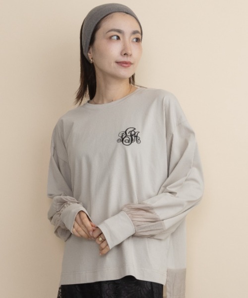 lodie(ロディ)の「胸ロゴモチーフ 異素材コンビ ロンT(Tシャツ/カットソー・レディース・ブラウン/ベージュ/チャコールグレー/ブラック・FREE)」の15枚目の写真