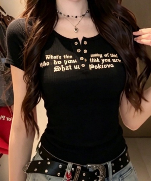 Ritzy(リッツィー)の「レタリングプリント コンパクトTシャツ(Tシャツ/カットソー・レディース・ホワイト/ライトブルー/オレンジ/ピンク/ブルー/ブラック・XL/S/M/L)」の9枚目の写真