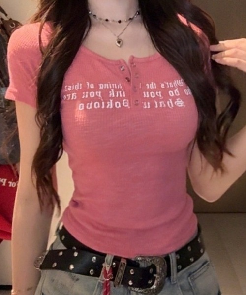 Ritzy(リッツィー)の「レタリングプリント コンパクトTシャツ(Tシャツ/カットソー・レディース・ホワイト/ライトブルー/オレンジ/ピンク/ブルー/ブラック・XL/S/M/L)」の15枚目の写真