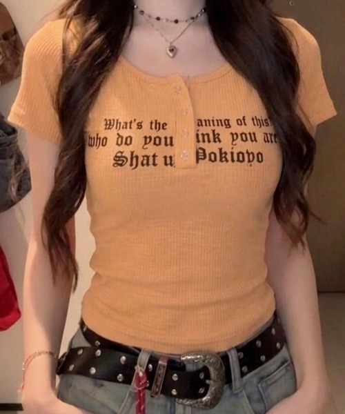 Ritzy(リッツィー)の「レタリングプリント コンパクトTシャツ(Tシャツ/カットソー・レディース・ホワイト/ライトブルー/オレンジ/ピンク/ブルー/ブラック・XL/S/M/L)」の18枚目の写真