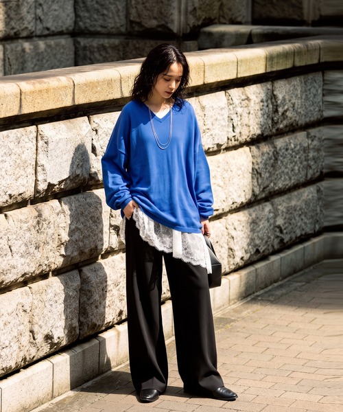 antiqua(アンティカ)の「シュッと美 ワイド ストレート パンツ(その他パンツ・レディース・パープル/ブラック/レッド/グレー/ブルー/ライム/アイボリー/ブラウン系その他/ネイビー/グレイッシュベージュ・C/LARGE/MEDIUM)」の15枚目の写真