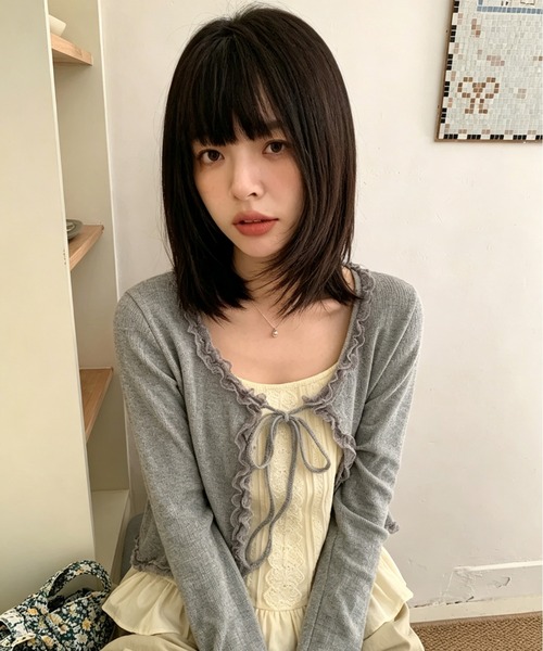 GEMEDA（ジェメダ）の「可愛いセットアップ/ギャザーデザインカーディガン×キャミソール（セットアップ・レディース・グレー/ブラック・M）」の7枚目の写真
