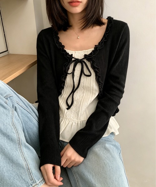 GEMEDA（ジェメダ）の「可愛いセットアップ/ギャザーデザインカーディガン×キャミソール（セットアップ・レディース・グレー/ブラック・M）」の13枚目の写真