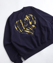 ハートチェック ワッペン刺繍 裏起毛 オーバーサイズ クルーネック スウェット ユニセックス