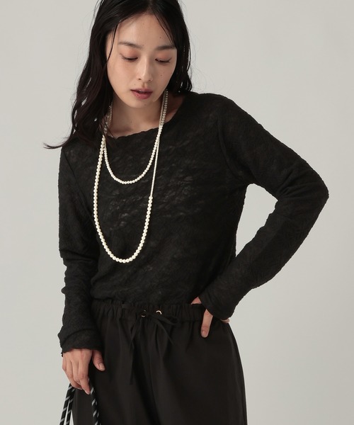 Elura（エルーラ）の「ストレッチレースメロウプルオーバー/1067414（Tシャツ/カットソー・レディース・ドット/アイボリー/ブラック・FREE）」の9枚目の写真