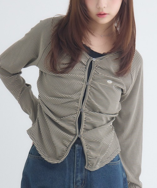 ems excite(エムズエキサイト)の「ホルターレイヤード風ボーダーカットソー(Tシャツ/カットソー・レディース・ブラウン系その他3/ブラック系その他3/グレー系その他3・FREE)」の3枚目の写真