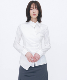 Wrap pleats button shirt WHITE