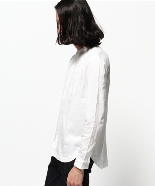 BHY-biography(ビーエイチワイバイオグラフィー)の「KNIT DUNGAREE BAND.C/ニットダンガリーバンドカラーシャツ(シャツ/ブラウス・メンズ・ブルー/ホワイト・44/46/48)」の3枚目の写真