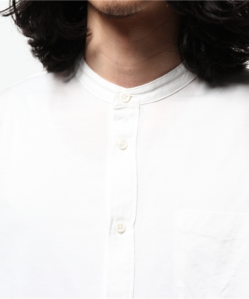 BHY-biography(ビーエイチワイバイオグラフィー)の「KNIT DUNGAREE BAND.C/ニットダンガリーバンドカラーシャツ(シャツ/ブラウス・メンズ・ブルー/ホワイト・44/46/48)」の5枚目の写真