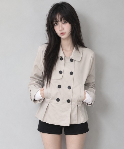 Aelina(エリナ)の「レギュラーカラーダブルブレストウエスト絞りジャケット(トレンチコート・レディース・チャコールグレー/ベージュ/ブラック・FREE)」の3枚目の写真