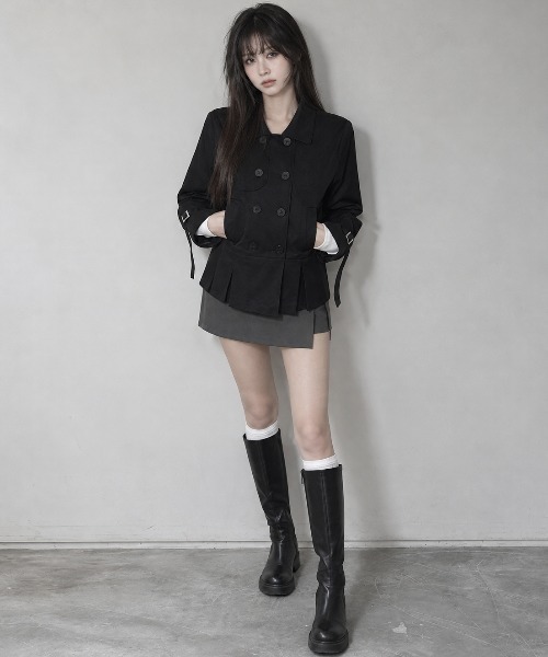 Aelina(エリナ)の「レギュラーカラーダブルブレストウエスト絞りジャケット(トレンチコート・レディース・チャコールグレー/ベージュ/ブラック・FREE)」の17枚目の写真