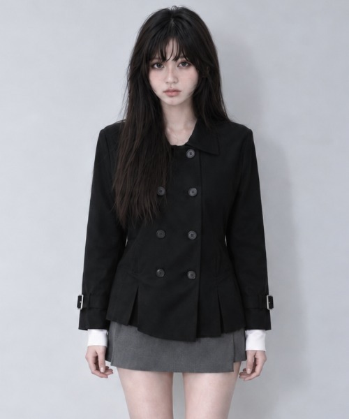 Aelina(エリナ)の「レギュラーカラーダブルブレストウエスト絞りジャケット(トレンチコート・レディース・チャコールグレー/ベージュ/ブラック・FREE)」の6枚目の写真