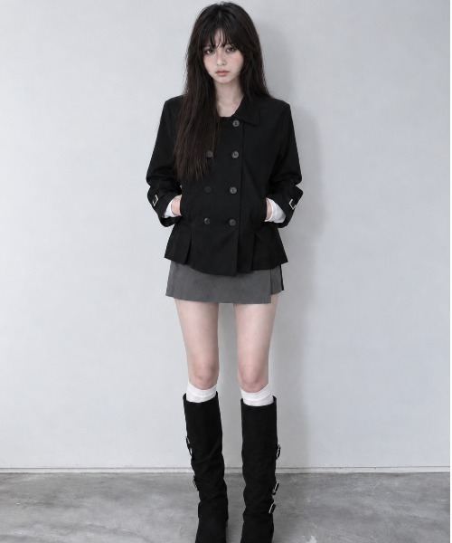 Aelina(エリナ)の「レギュラーカラーダブルブレストウエスト絞りジャケット(トレンチコート・レディース・チャコールグレー/ベージュ/ブラック・FREE)」の20枚目の写真
