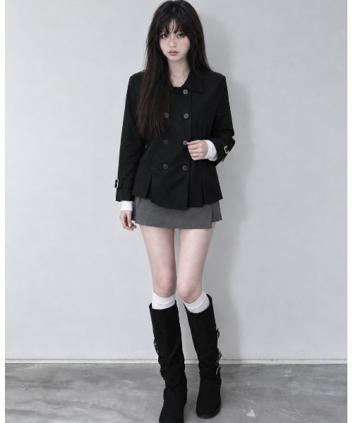 Aelina(エリナ)の「レギュラーカラーダブルブレストウエスト絞りジャケット(トレンチコート・レディース・チャコールグレー/ベージュ/ブラック・FREE)」の19枚目の写真