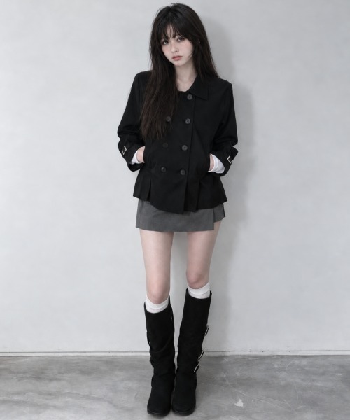 Aelina(エリナ)の「レギュラーカラーダブルブレストウエスト絞りジャケット(トレンチコート・レディース・チャコールグレー/ベージュ/ブラック・FREE)」の18枚目の写真