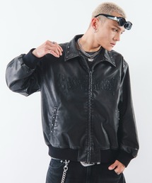 SHORT ROUND（ショートラウンド）の「SHORT ROUND/【26年秋冬新作】PUスタッズグラフィックジャケット（ライダースジャケット）」