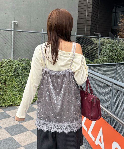 CIAOPANIC(チャオパニック)の「フラワーベロアランジェリーキャミワンピース(チュニック・レディース・サックスブルー/グレー/ブラック・ONE SIZE)」の19枚目の写真