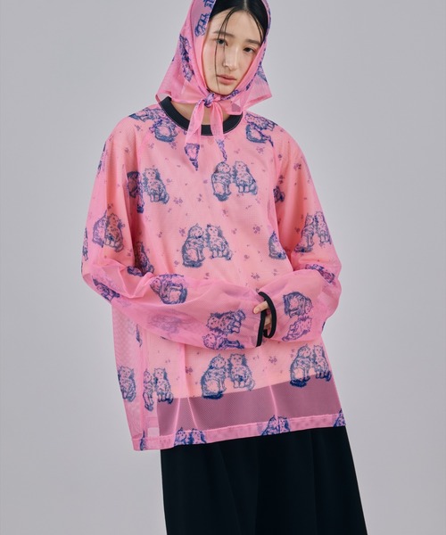 NON TOKYO(ノントーキョー)の「NON TOKYO/ノントーキョー/PRINT MESH PULLOVER & SCARFプリントメッシュプルオーバー&スカーフ(Tシャツ/カットソー・レディース・ピンク/グリーン・F)」の1枚目の写真