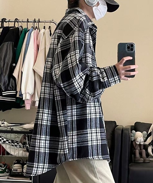 almo(アルモ)の「EK198/ルーズシルエットネルチェック長袖シャツ/ネルシャツ/メンズ(NEZ)(シャツ/ブラウス・メンズ・ブラック/イエロー/グリーン・FREE)」の14枚目の写真