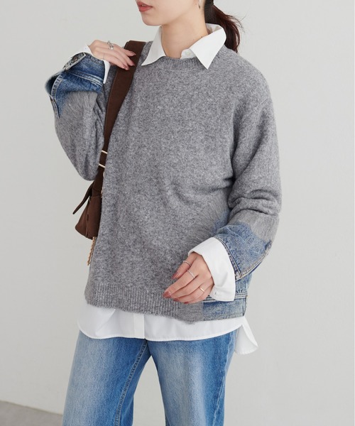 LARUTA（ラルータ）の「【LARUTA】リメイクデニム×ニットプルオーバー（ニット/セーター・レディース・チャコールグレー/グレー/アイボリー・FREE）」の3枚目の写真