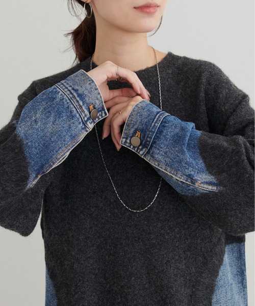 LARUTA（ラルータ）の「【LARUTA】リメイクデニム×ニットプルオーバー（ニット/セーター・レディース・チャコールグレー/グレー/アイボリー・FREE）」の2枚目の写真