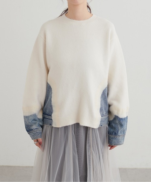 LARUTA（ラルータ）の「【LARUTA】リメイクデニム×ニットプルオーバー（ニット/セーター・レディース・チャコールグレー/グレー/アイボリー・FREE）」の8枚目の写真