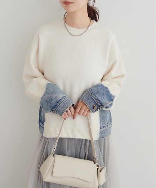 LARUTA（ラルータ）の「【LARUTA】リメイクデニム×ニットプルオーバー（ニット/セーター・レディース・チャコールグレー/グレー/アイボリー・FREE）」の5枚目の写真