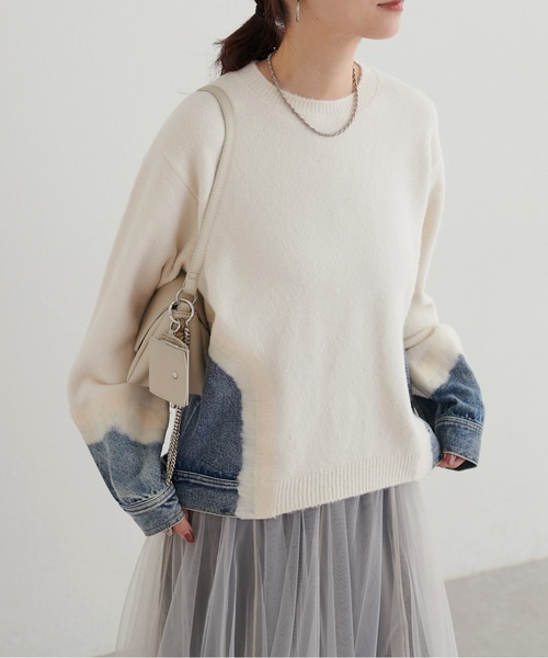 LARUTA（ラルータ）の「【LARUTA】リメイクデニム×ニットプルオーバー（ニット/セーター・レディース・チャコールグレー/グレー/アイボリー・FREE）」の6枚目の写真