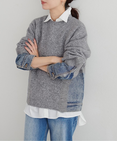 LARUTA（ラルータ）の「【LARUTA】リメイクデニム×ニットプルオーバー（ニット/セーター・レディース・チャコールグレー/グレー/アイボリー・FREE）」の22枚目の写真