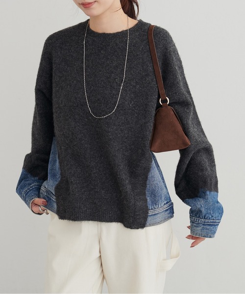 LARUTA（ラルータ）の「【LARUTA】リメイクデニム×ニットプルオーバー（ニット/セーター・レディース・チャコールグレー/グレー/アイボリー・FREE）」の14枚目の写真