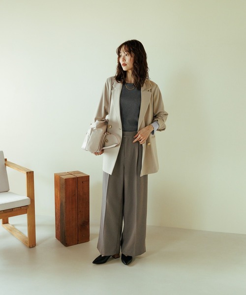 GLOBAL WORK（グローバルワーク）の「お手入れラクラクセットアップ/ワイドパンツ/1017522（その他パンツ・レディース・ブラウン/ネイビー/ベージュ系その他3/グレー・MEDIUM/SMALL/LARGE）」の8枚目の写真