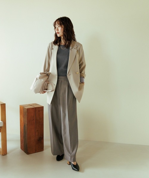 GLOBAL WORK（グローバルワーク）の「お手入れラクラクセットアップ/ワイドパンツ/1017522（その他パンツ・レディース・ブラウン/ネイビー/ベージュ系その他3/グレー・MEDIUM/SMALL/LARGE）」の5枚目の写真