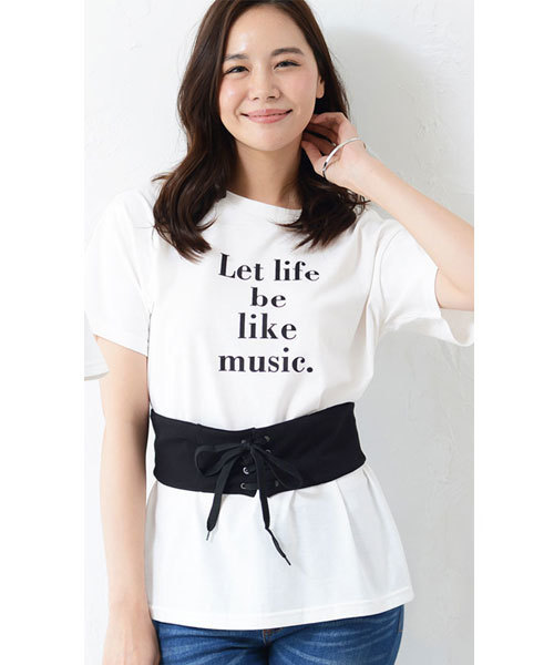 GeeRA（ジーラ）の「ベルト付Ｔシャツ（Tシャツ/カットソー・レディース・オフホワイト/ブラック系その他/ブラック/ホワイト系その他/オレンジ/ピンク・LARGE/MEDIUM）」の2枚目の写真