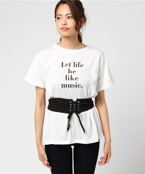 GeeRA（ジーラ）の「ベルト付Ｔシャツ（Tシャツ/カットソー・レディース・オフホワイト/ブラック系その他/ブラック/ホワイト系その他/オレンジ/ピンク・LARGE/MEDIUM）」の7枚目の写真