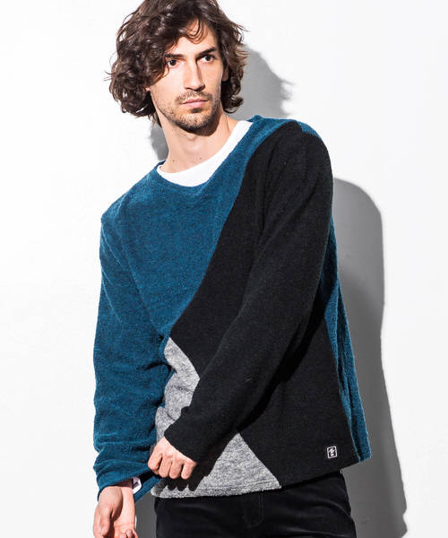 AZ by junhashimoto(エーゼイ バイ ジュンハシモト)の「AZ by junhashimoto(エーゼイ バイ ジュンハシモト)Tシャツ付ブロッキングカラーニット(ニット/セーター・メンズ・ブラック/ベージュ/グリーン・SMALL/MEDIUM/LARGE/X-LARGE)」の1枚目の写真