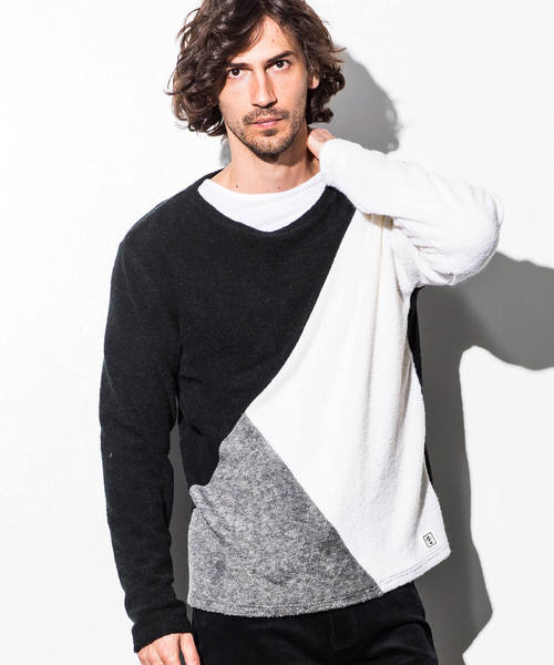 AZ by junhashimoto(エーゼイ バイ ジュンハシモト)の「AZ by junhashimoto(エーゼイ バイ ジュンハシモト)Tシャツ付ブロッキングカラーニット(ニット/セーター・メンズ・ブラック/ベージュ/グリーン・SMALL/MEDIUM/LARGE/X-LARGE)」の2枚目の写真